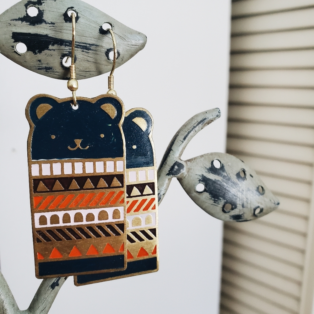 Statement Bear Abstract Mata Traders Earrings